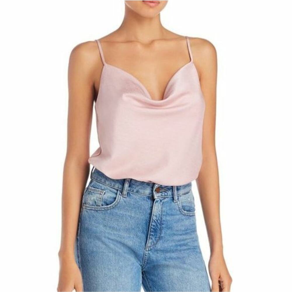 WAYF Giselle Jacquard Satin Cowlneck Camisole Bodysuit in Blush Pink NEW Small